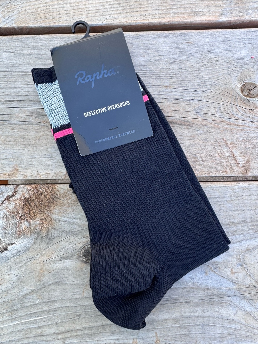 Rapha Black Oversocks with Pink Stripe and Silver Reflective Trim